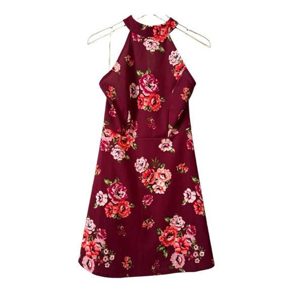 EUC Almost Famous Floral Print Halter Skater Dress XL Small Red - Picture 1 of 12